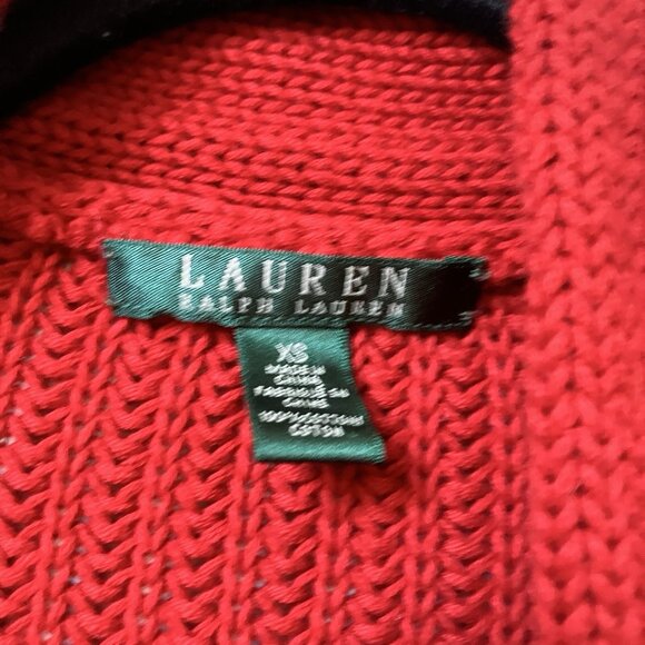 Lauren Ralph Lauren Cable Knit V-neck Sweater Womens XS Red Cotton Academia - Picture 2 of 6